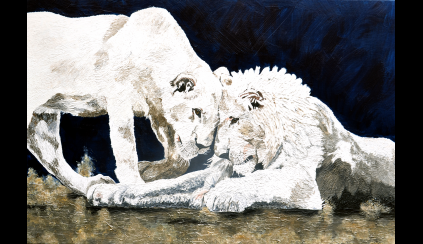 schilderij leeuwen, Verkocht - Sold